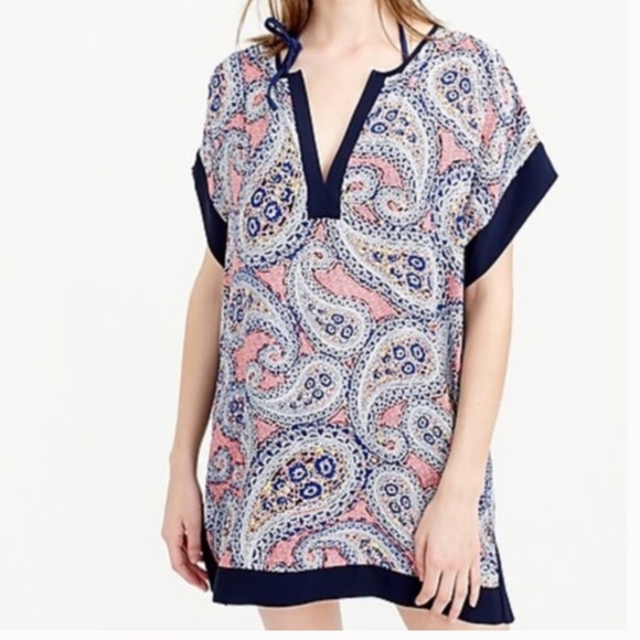 J.Crew Paisley Short Sleeve Colorful Beach Summer Vacation V-Neck Tunic XS - Picture 1 of 9